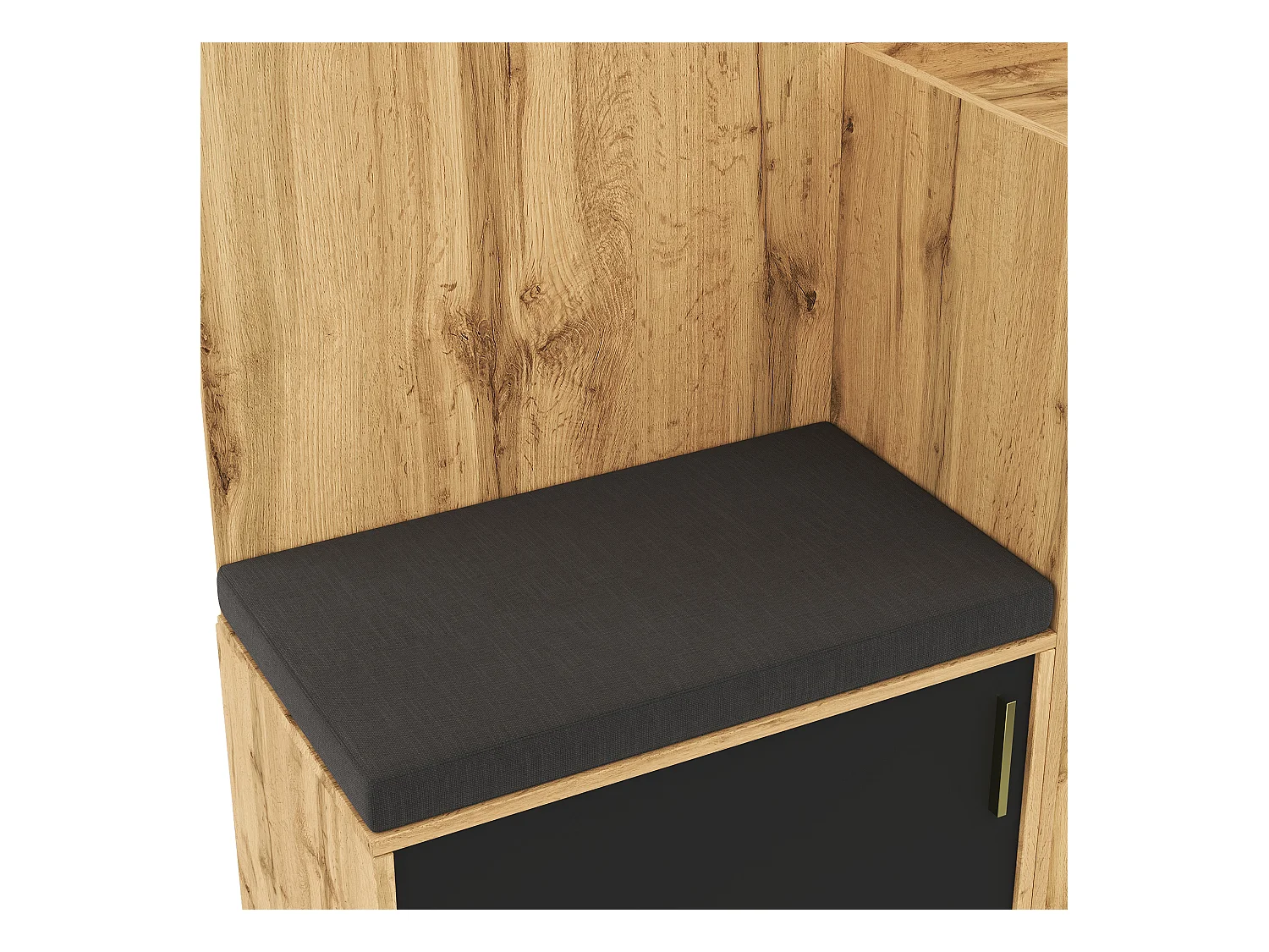 Ensemble vestiaire d'entrée 100x38x185 cm - avec miroir et patères - avec meuble à chaussures et banc à chaussures - Naturel + noir