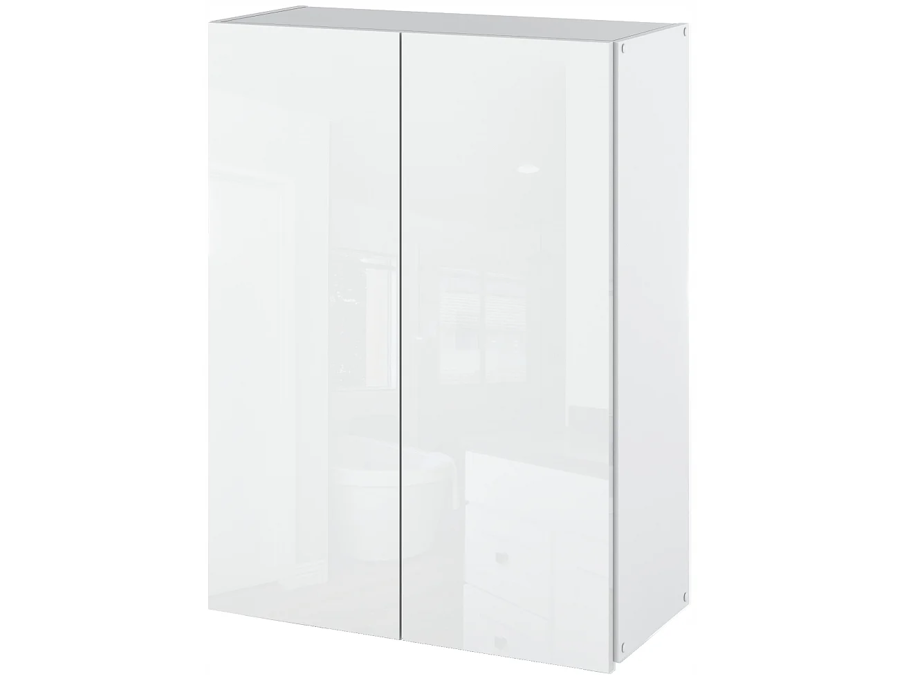 Glans witte wandkast 60 cm - Hoge kast en zuil voor badkamer