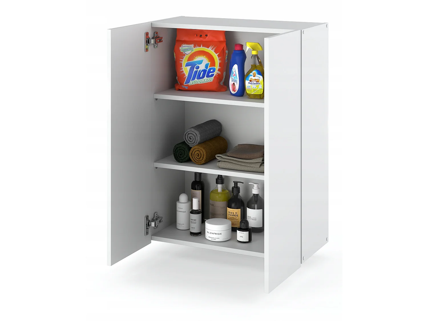 Glans witte wandkast 60 cm - Hoge kast en zuil voor badkamer