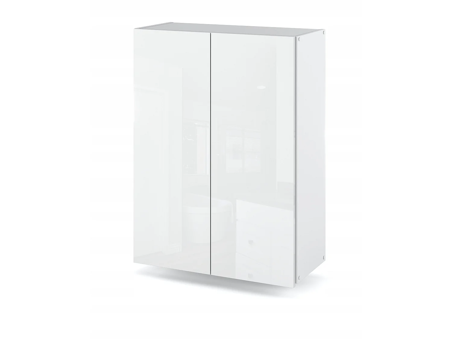 Glans witte wandkast 60 cm - Hoge kast en zuil voor badkamer
