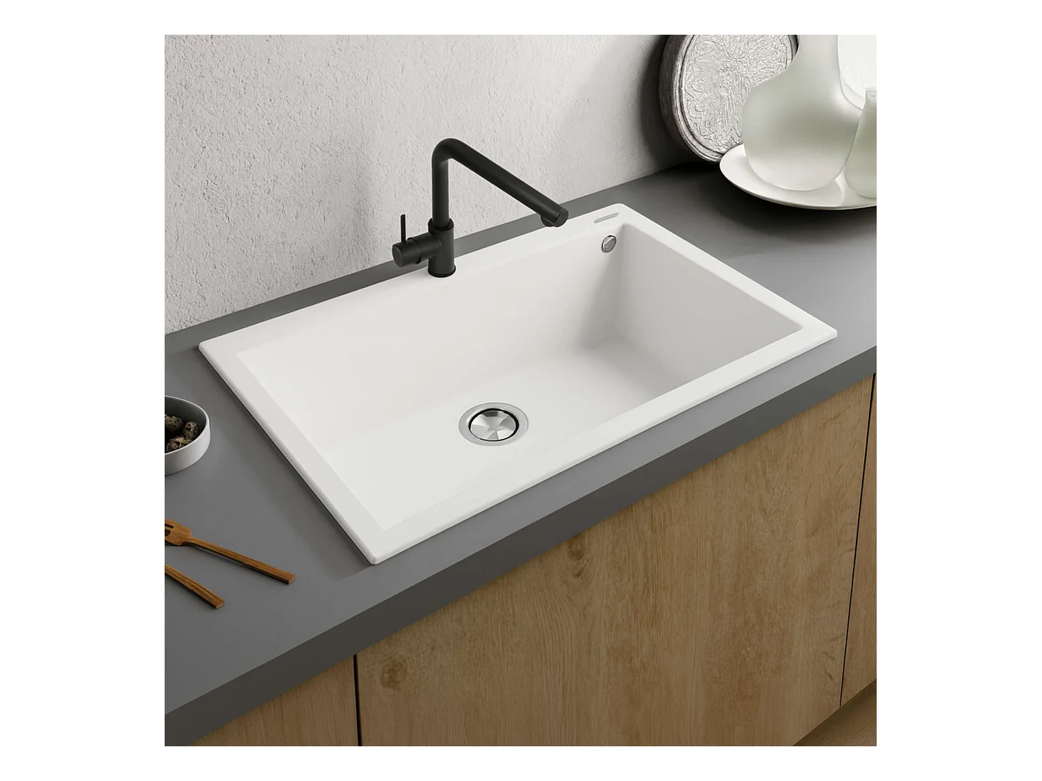 Évier à encastrer 1 Cuve 72x40x20cm - Quartz Blanc -  Kera SE FRÉCAN