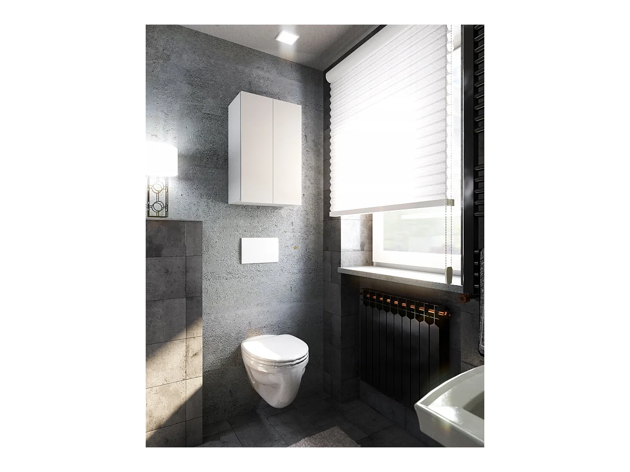 Armoire Murale de Salle de Bain Blanche mat  40x25x60cm – Colonne Suspendue au-dessus de la Machine à Laver – Style Loft Élégant