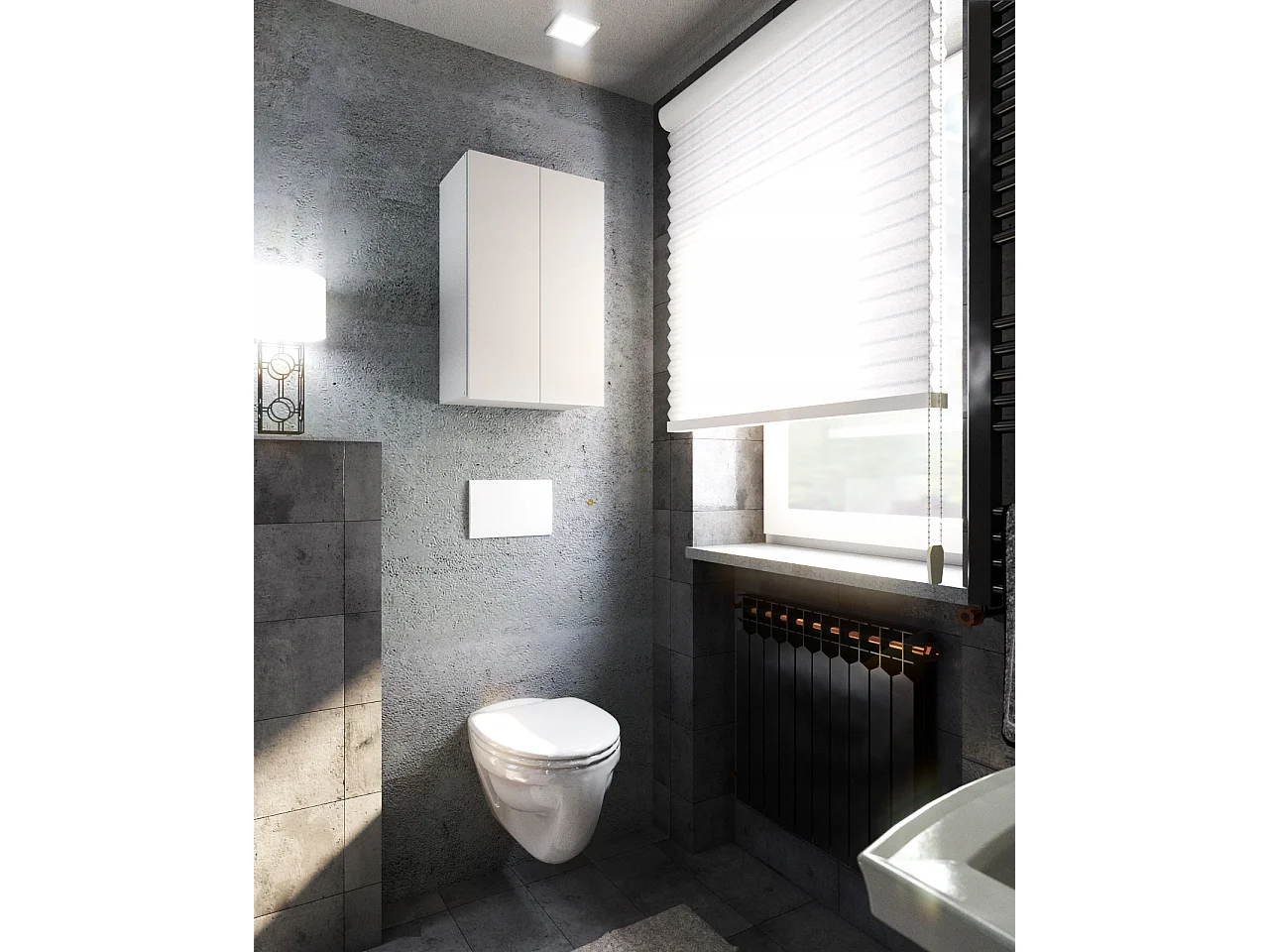 Armoire Murale de Salle de Bain Blanche mat  40x25x60cm – Colonne Suspendue au-dessus de la Machine à Laver – Style Loft Élégant