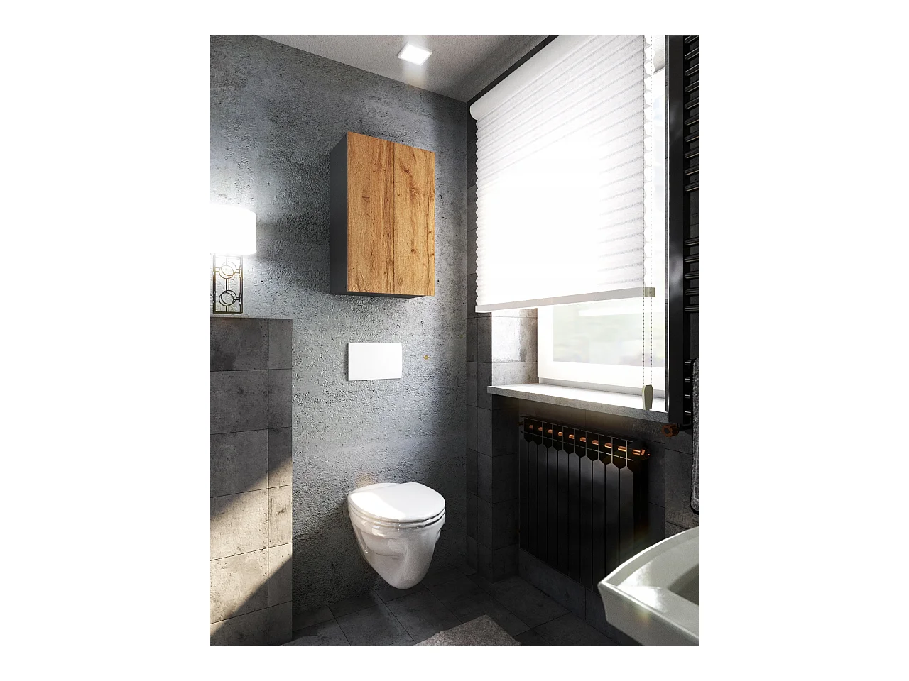 Armoire murale Grise & Chêne Wotan 40x25x60cm – Meuble haut et colonne pour salle de bain