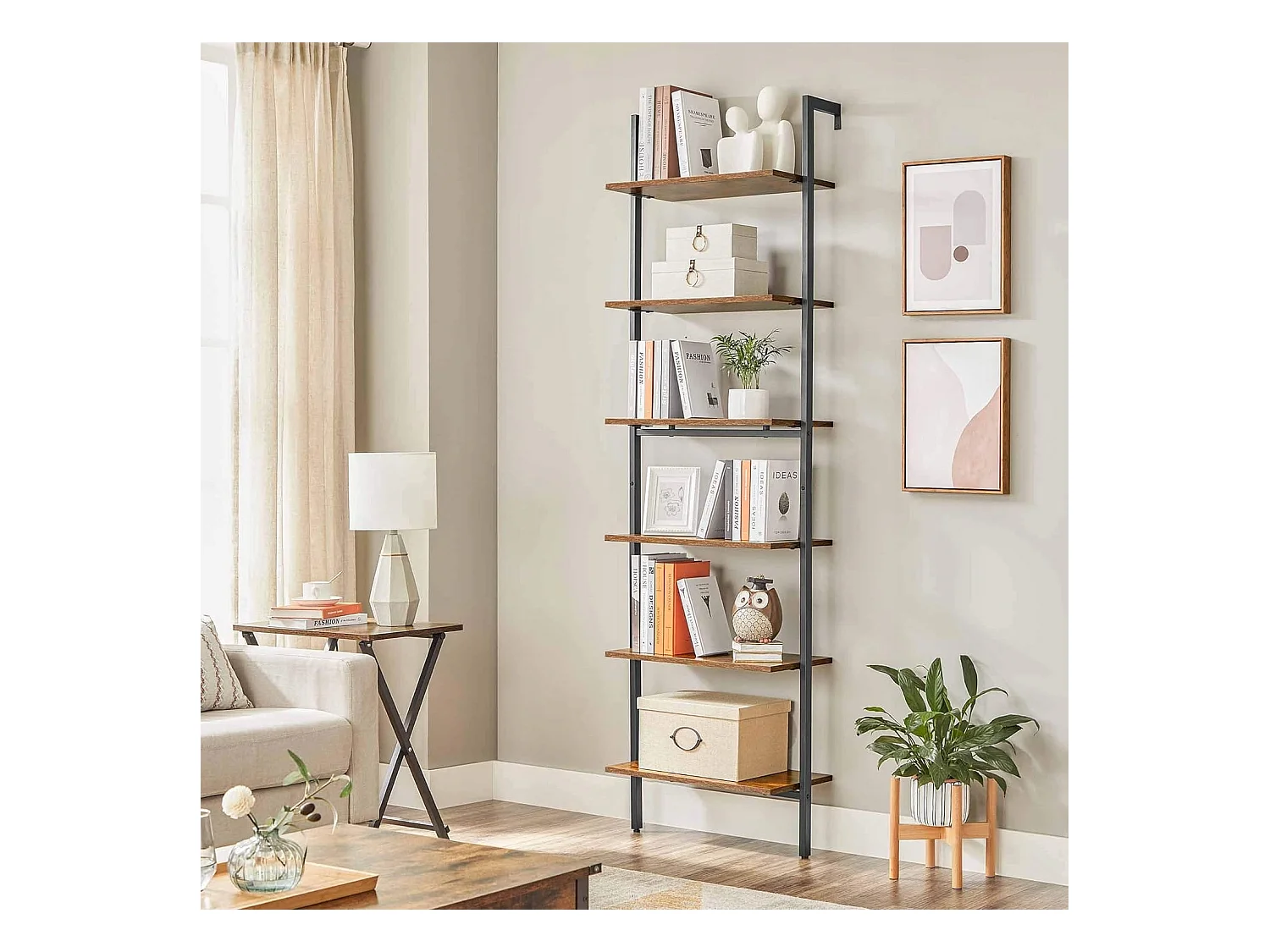 Valora Rustikales braunes Bücherregal im Loft-Stil mit 6 Regalen | Vintage