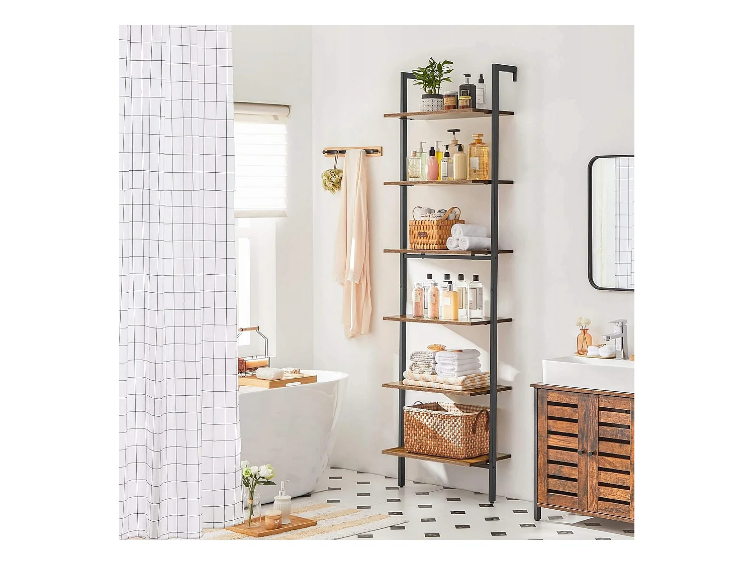 Valora Rustikales braunes Bücherregal im Loft-Stil mit 6 Regalen | Vintage