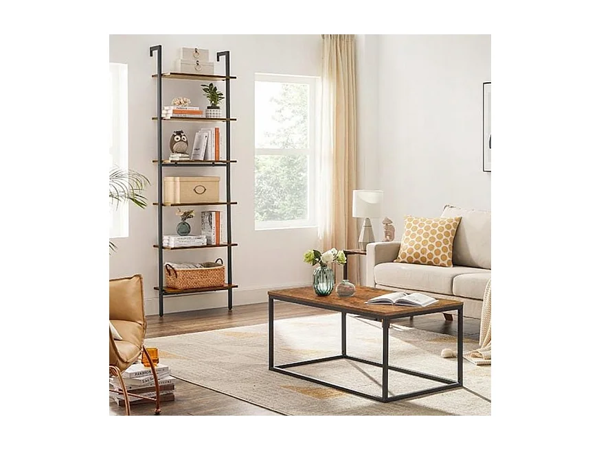 Valora Rustikales braunes Bücherregal im Loft-Stil mit 6 Regalen | Vintage