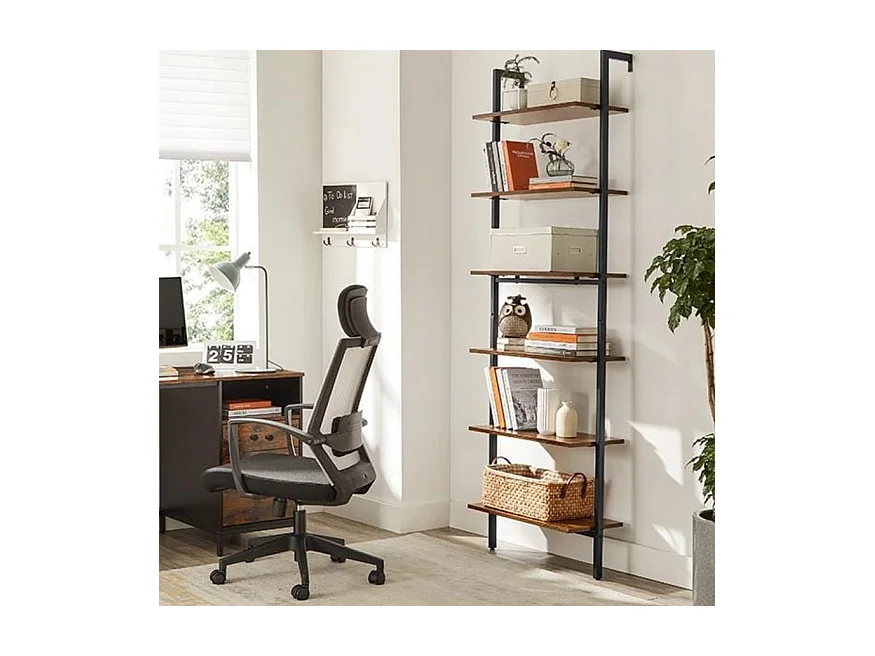 Valora Rustikales braunes Bücherregal im Loft-Stil mit 6 Regalen | Vintage