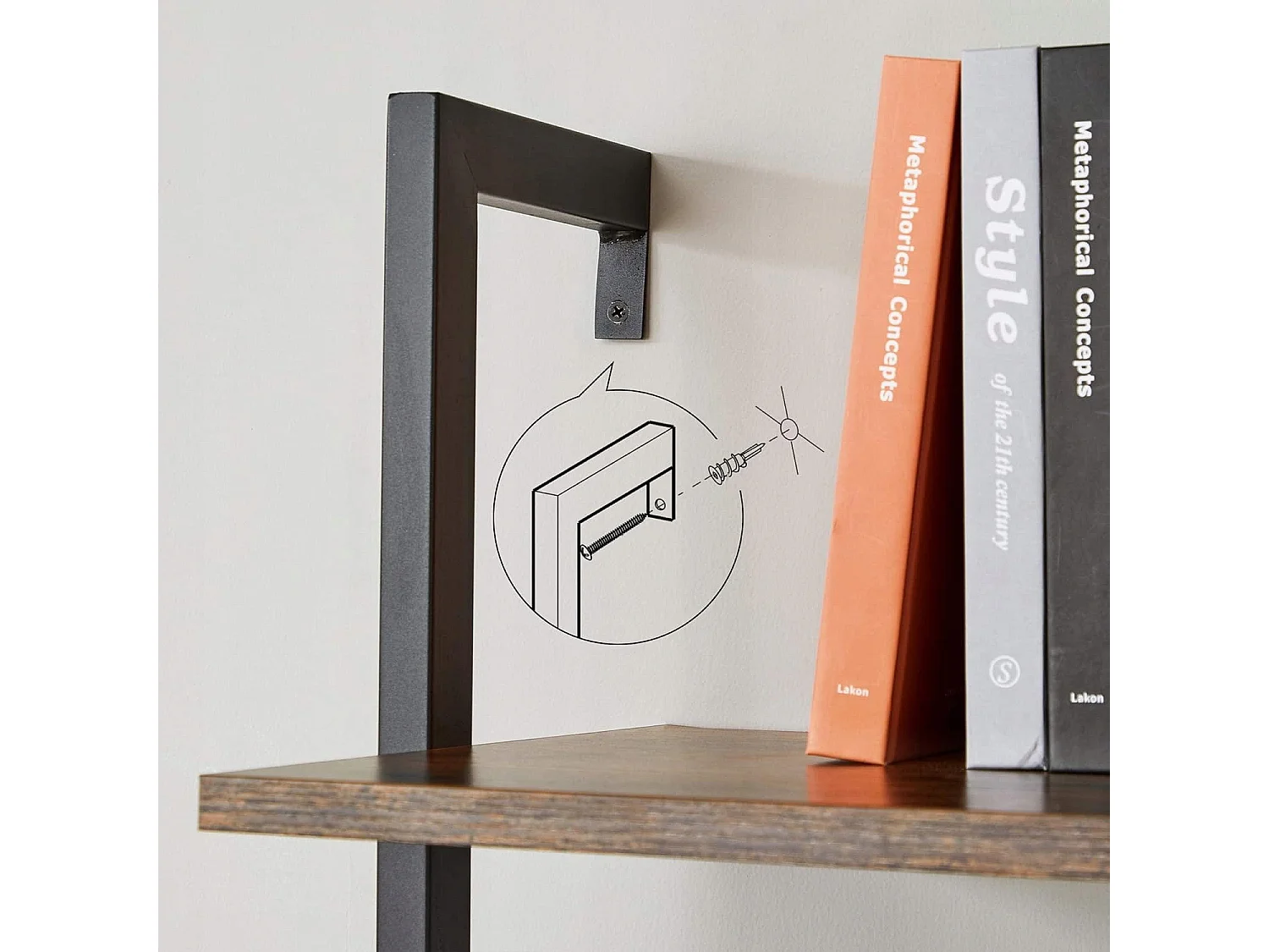 Bibliothèque échelle style loft rustique marron Valora avec 6 étagères | vintage