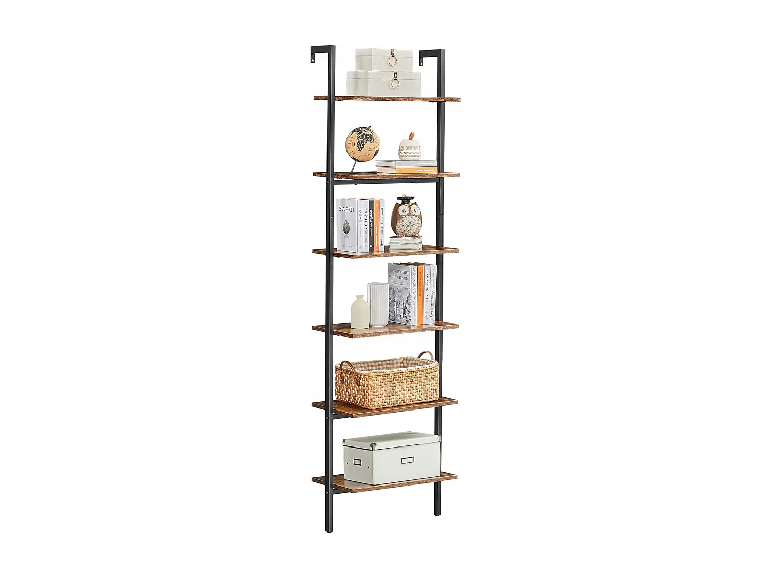 Bibliothèque échelle style loft rustique marron Valora avec 6 étagères | vintage