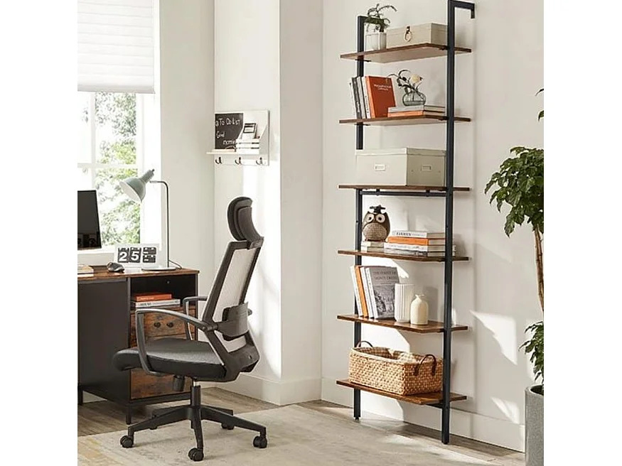 Bibliothèque échelle style loft rustique marron Valora avec 6 étagères | vintage