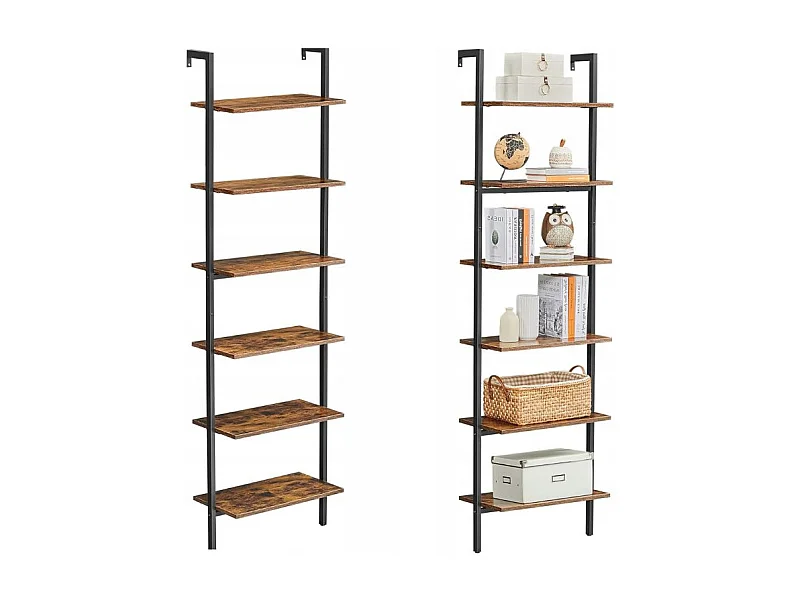 Libreria a scala in stile loft rustico marrone Valora con 6 ripiani | vintage