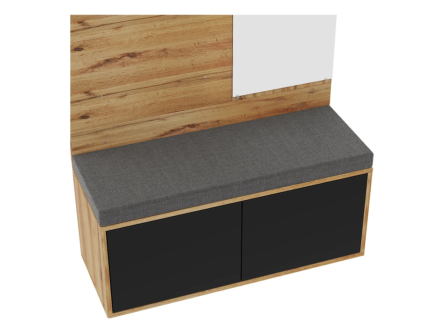 Ensemble vestiaire d'entrée 100x38x190 cm - avec miroir et patères -  Avec meuble à chaussures et banc à chaussures - Naturel+noir