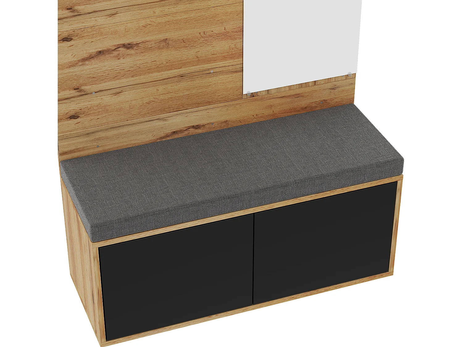 Ensemble vestiaire d'entrée 100x38x190 cm - avec miroir et patères -  Avec meuble à chaussures et banc à chaussures - Naturel+noir