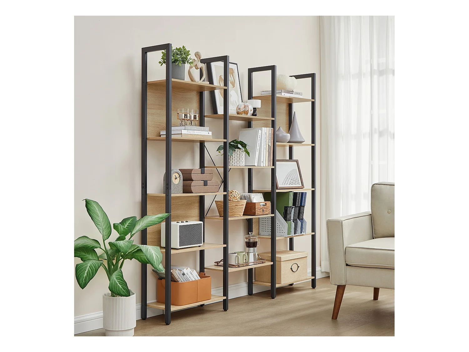 Valora Doppel-Bücherregal – Sonoma-Eiche Loft-Stil mit 14 Regalen