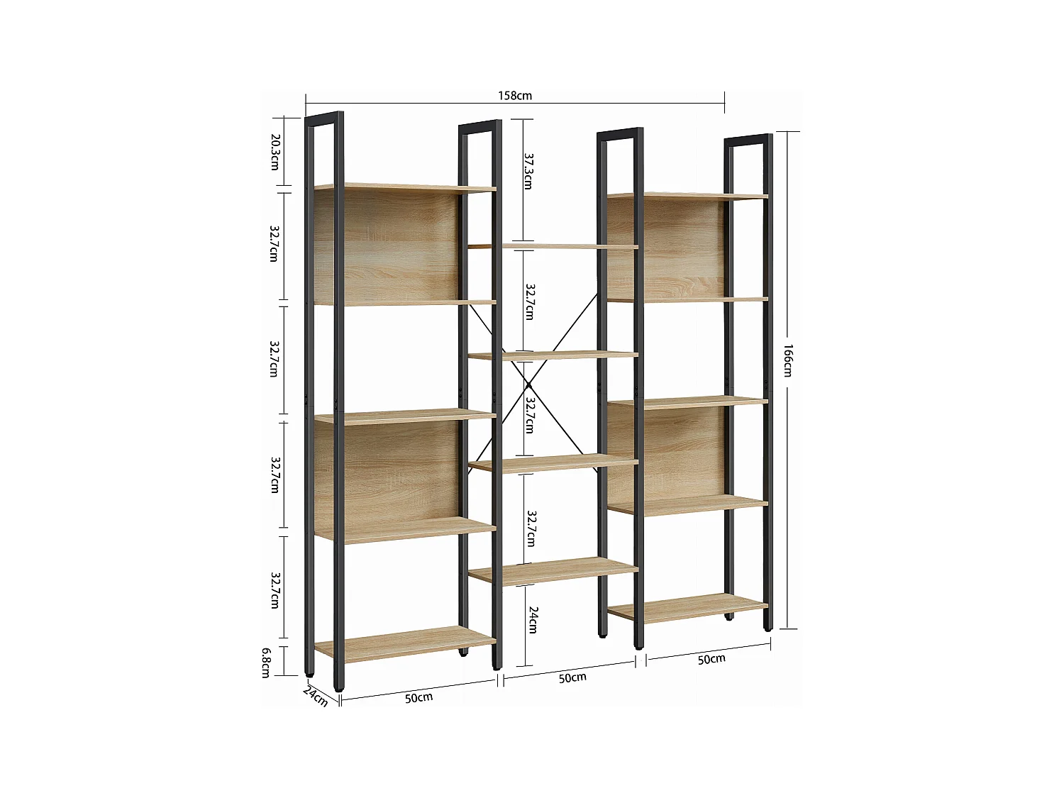 Valora Doppel-Bücherregal – Sonoma-Eiche Loft-Stil mit 14 Regalen