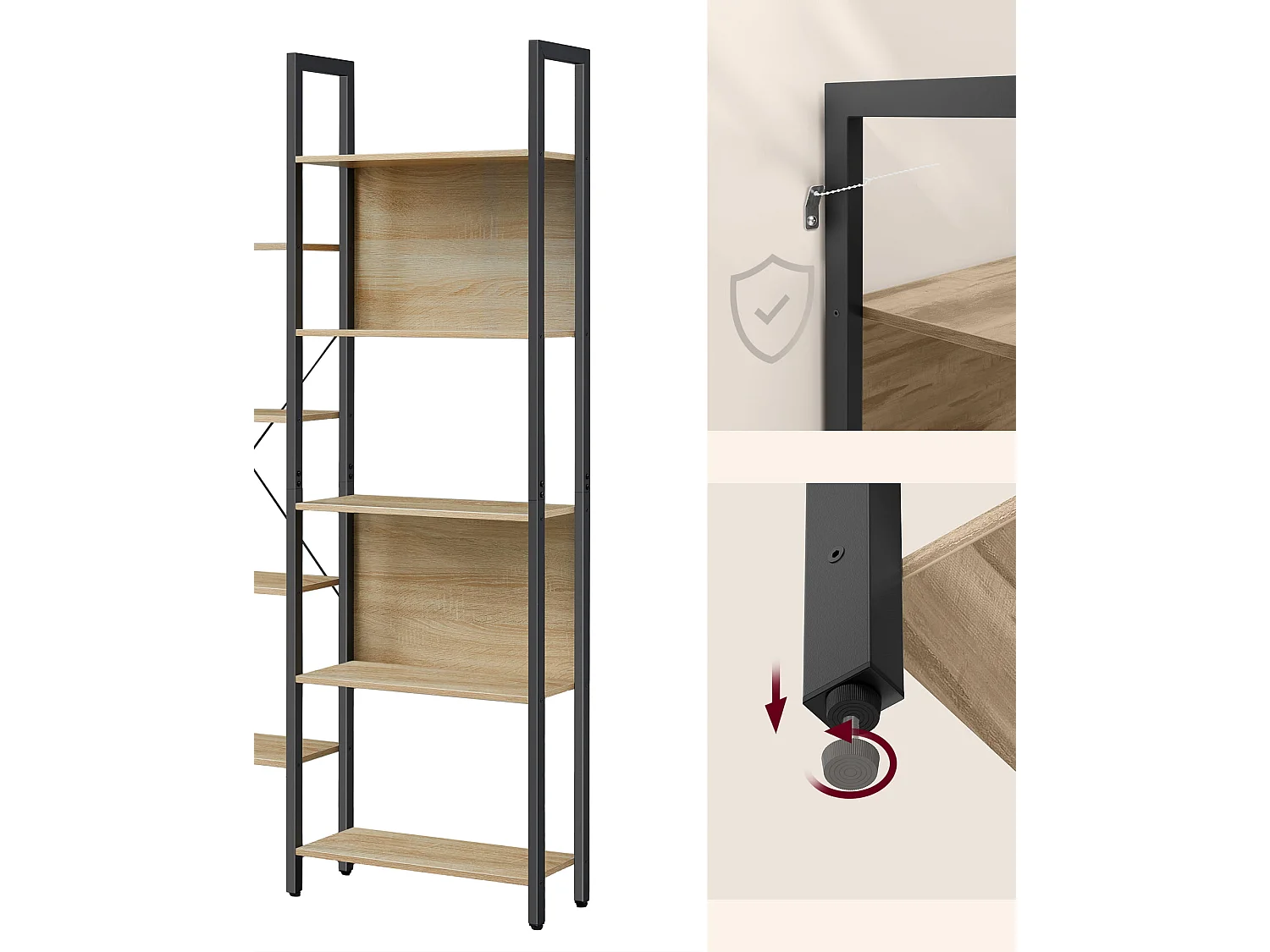 Bibliothèque double Valora – Style loft en chêne Sonoma avec 14 étagères