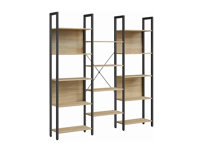 Libreria doppia Valora – Stile loft in rovere Sonoma con 14 ripiani