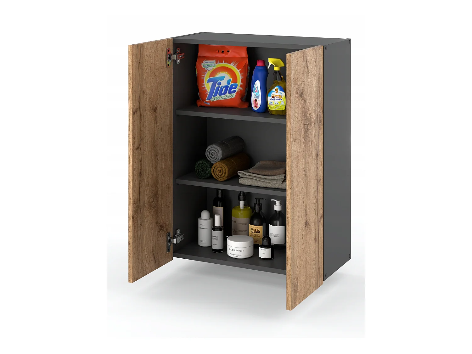 Armoire murale Chêne Wotan+GRIS  60 cm – Meuble haut et colonne pour salle de bain