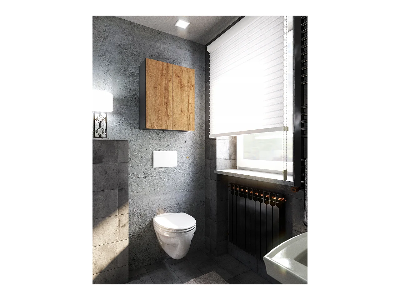 Armoire murale Chêne Wotan+GRIS  60 cm – Meuble haut et colonne pour salle de bain