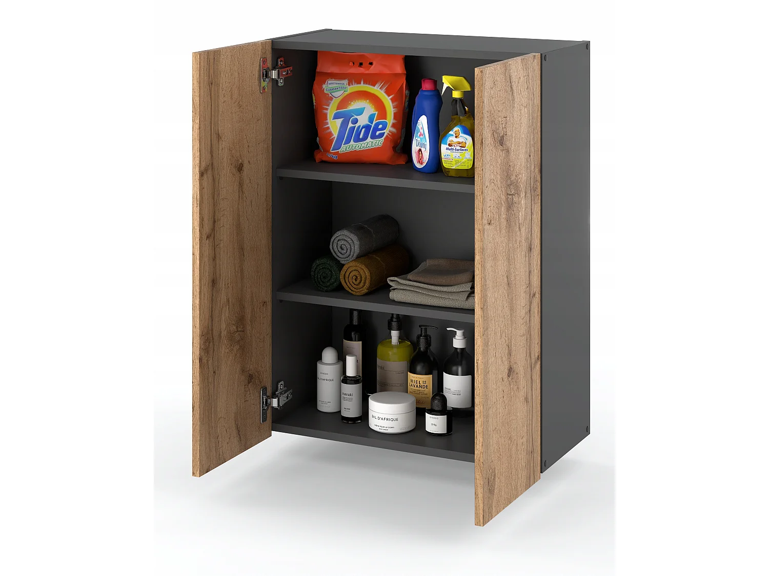 Armoire murale Chêne Wotan+GRIS  60 cm – Meuble haut et colonne pour salle de bain