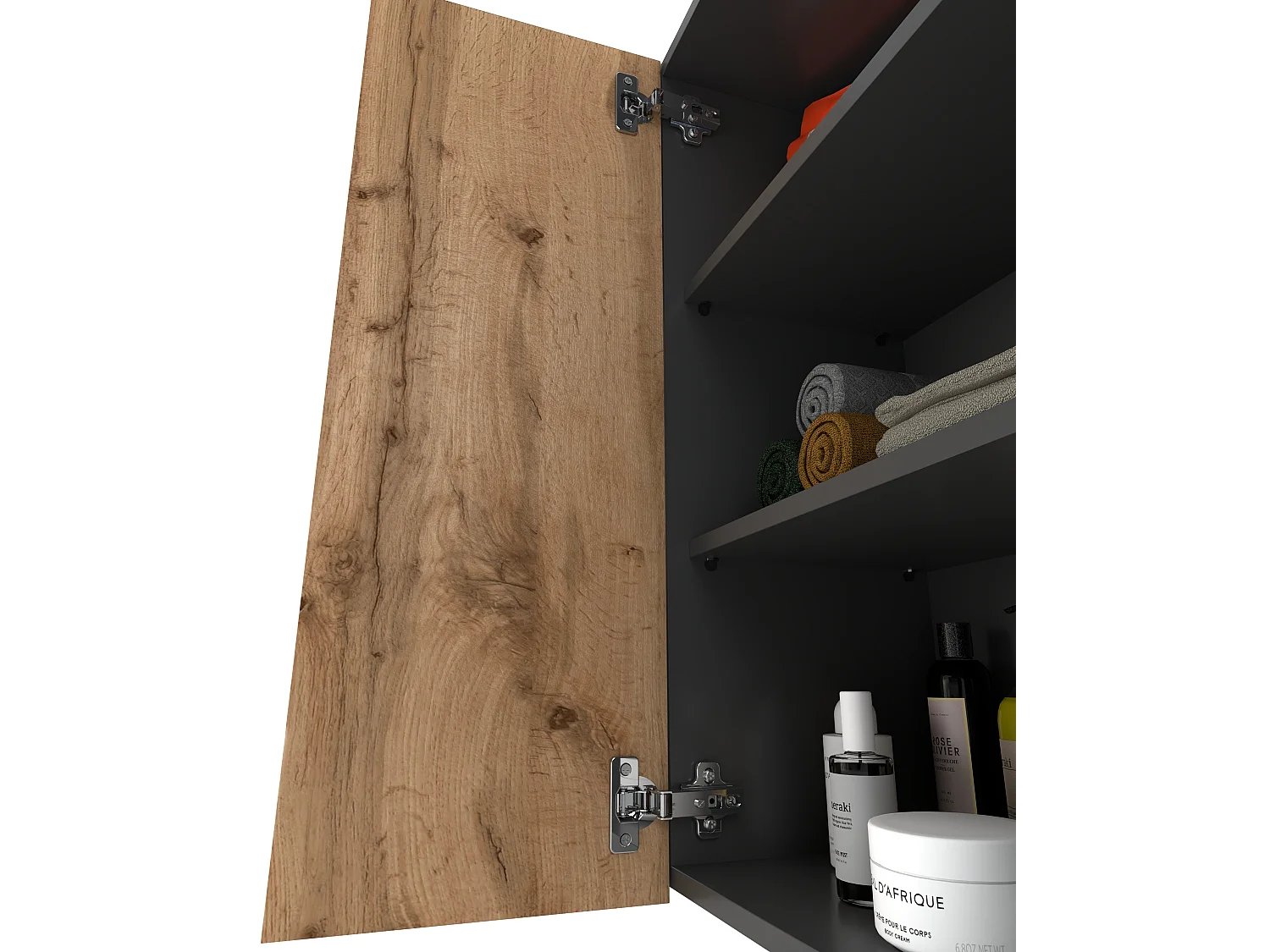 Armoire murale Chêne Wotan+GRIS  60 cm – Meuble haut et colonne pour salle de bain