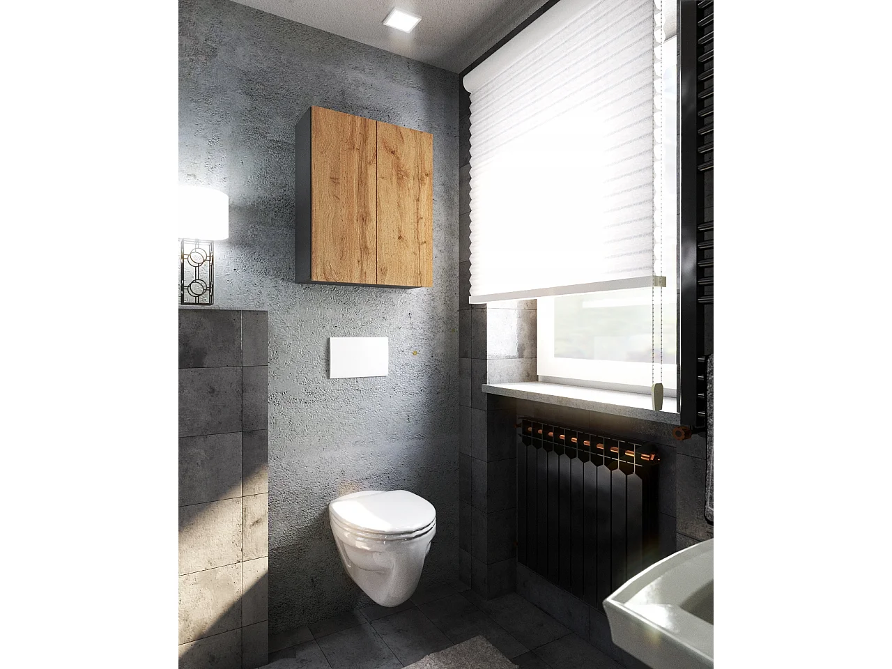 Armoire murale Chêne Wotan+GRIS  60 cm – Meuble haut et colonne pour salle de bain