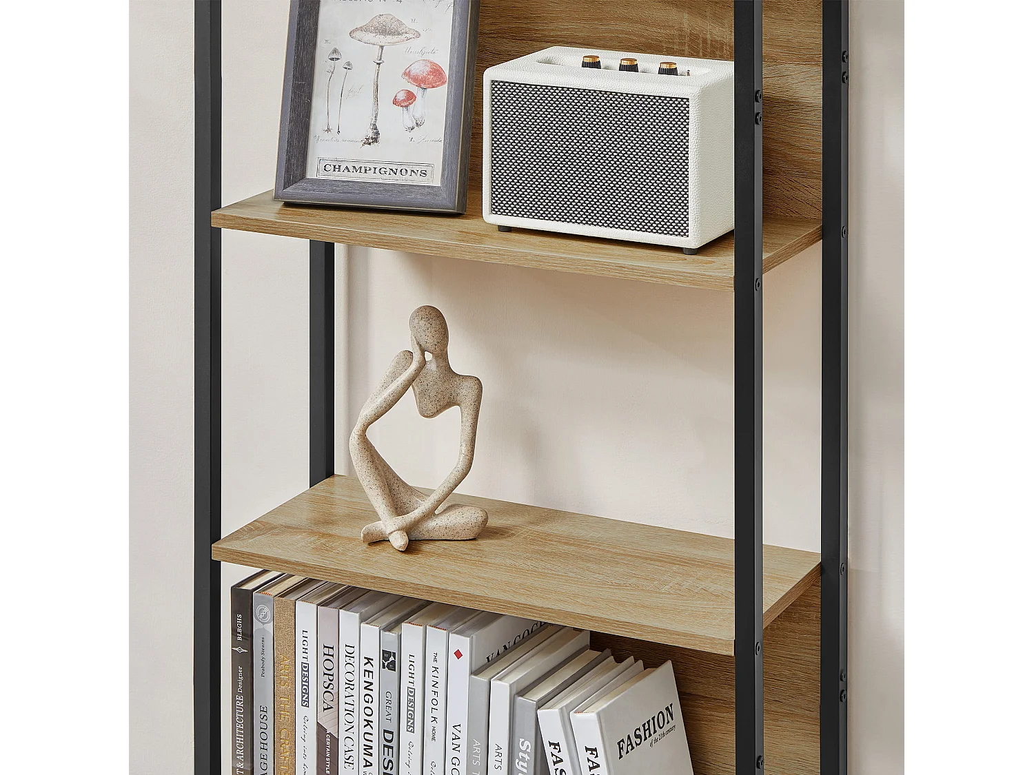 Bibliothèque Valora 6 étagères chêne Sonoma cadre noir rangement