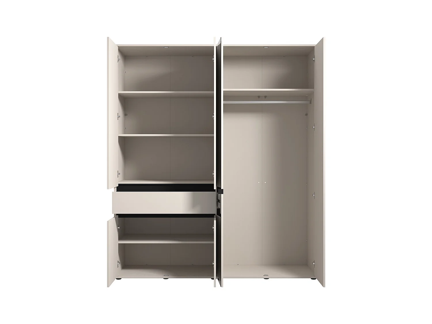 Ensemble chambre lit 160x200, 2 chevets, commode et armoire couleur beige