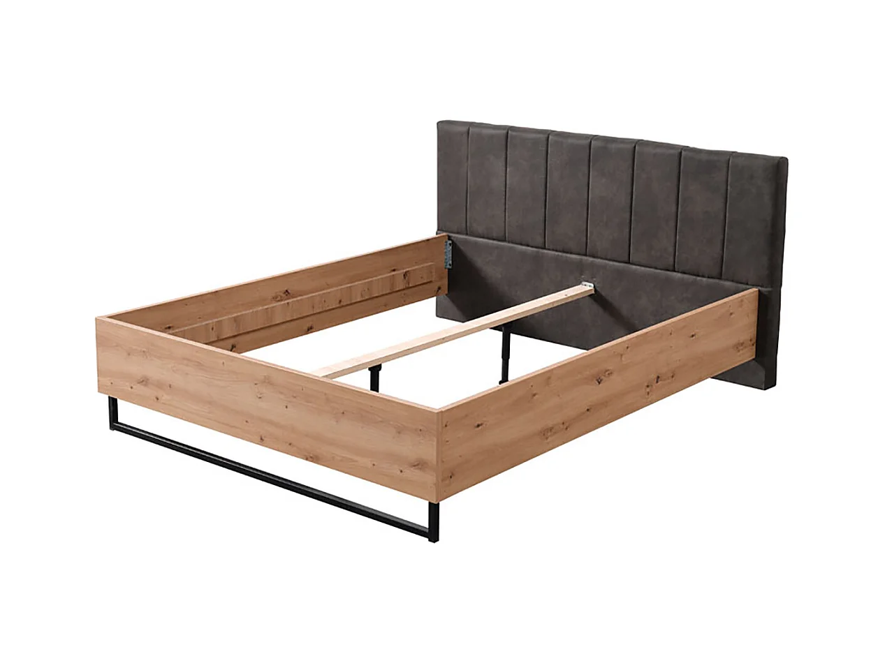 Ensemble chambre lit 160x200 et 2 chevets couleur chêne artisan / noir