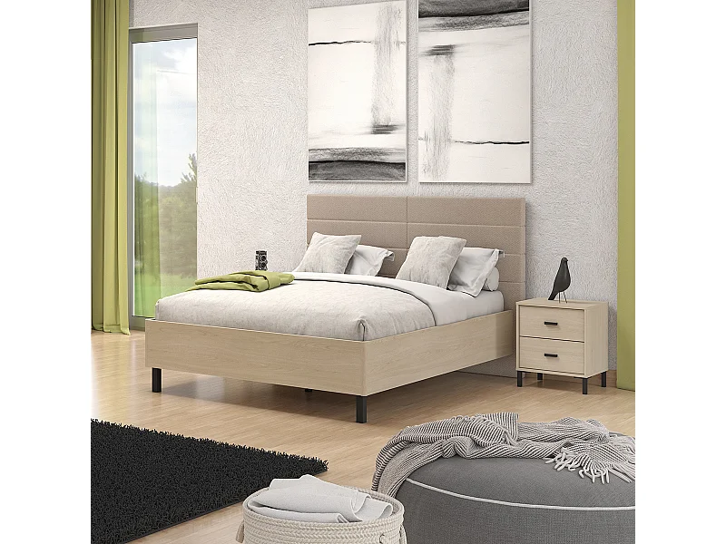 Ensemble chambre lit 160x200 et 2 chevets couleur chêne clair