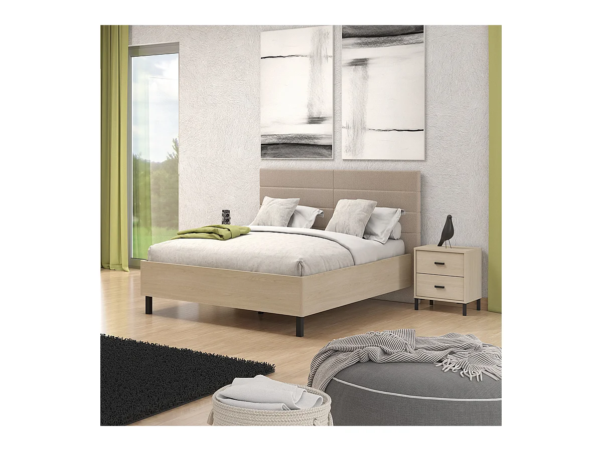 Ensemble chambre lit 160x200 et 2 chevets couleur chêne clair