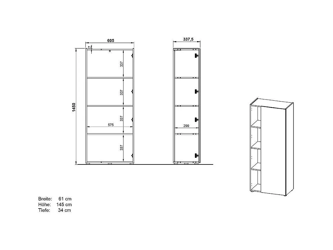 Büroschrank Schrank Büro in Dunkelgrau mit drei Einlegeböden