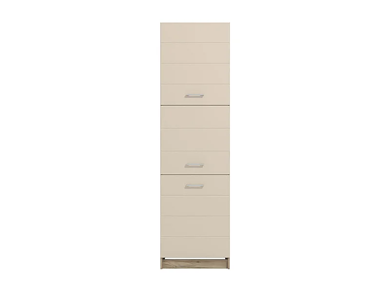 Colonne de cuisine 3 portes couleur beige brillant / chêne - Longueur 60 x Profondeur 57.5 x Hauteur 214.5 cm