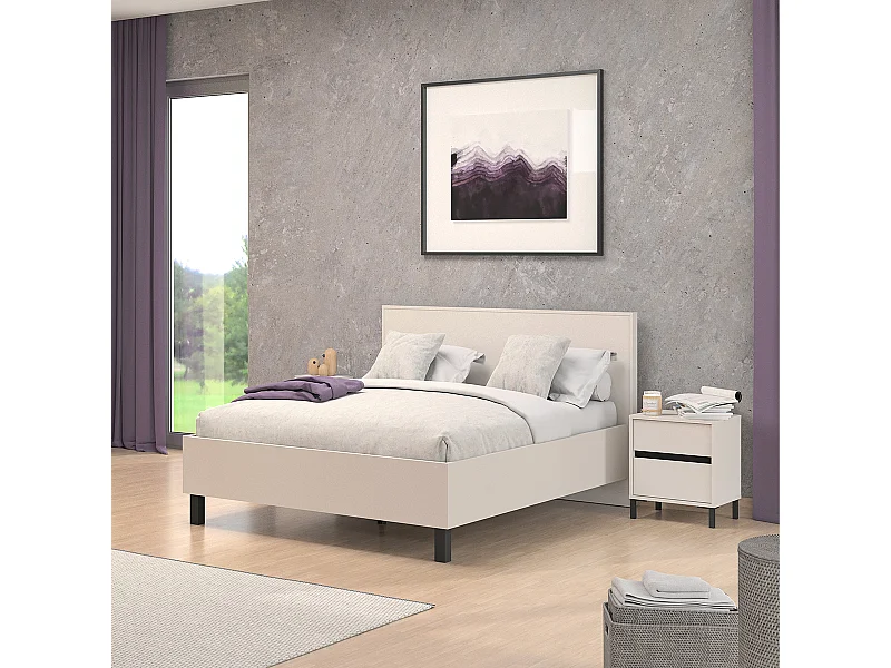 Ensemble chambre lit 160x200 et 2 chevets couleur beige