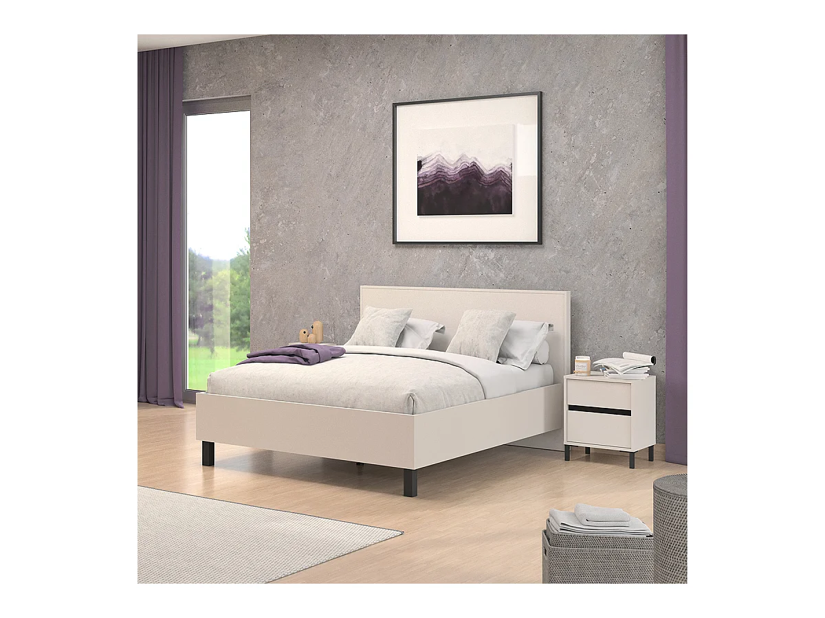 Ensemble chambre lit 160x200 et 2 chevets couleur beige