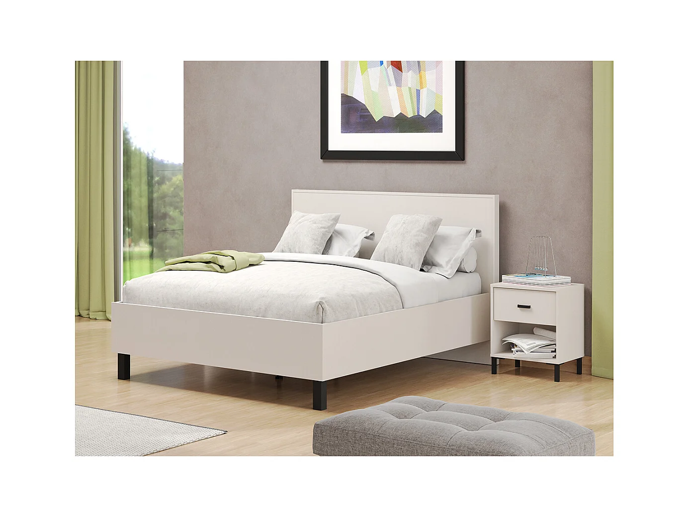 Ensemble chambre lit 160x200 et 2 chevets couleur beige