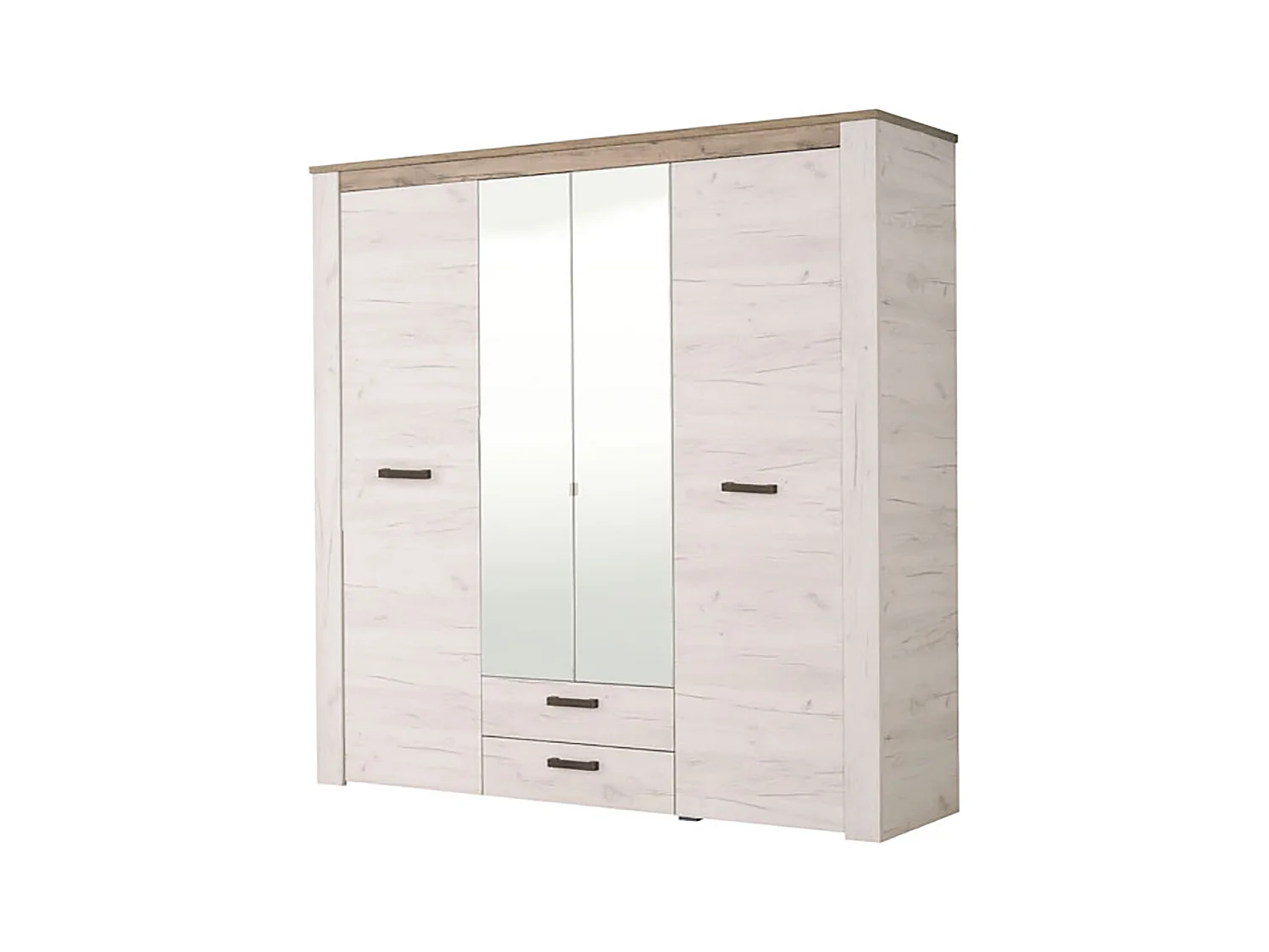 Ensemble chambre lit 160x200, 2 chevets et armoire couleur chêne blanc / chêne gris