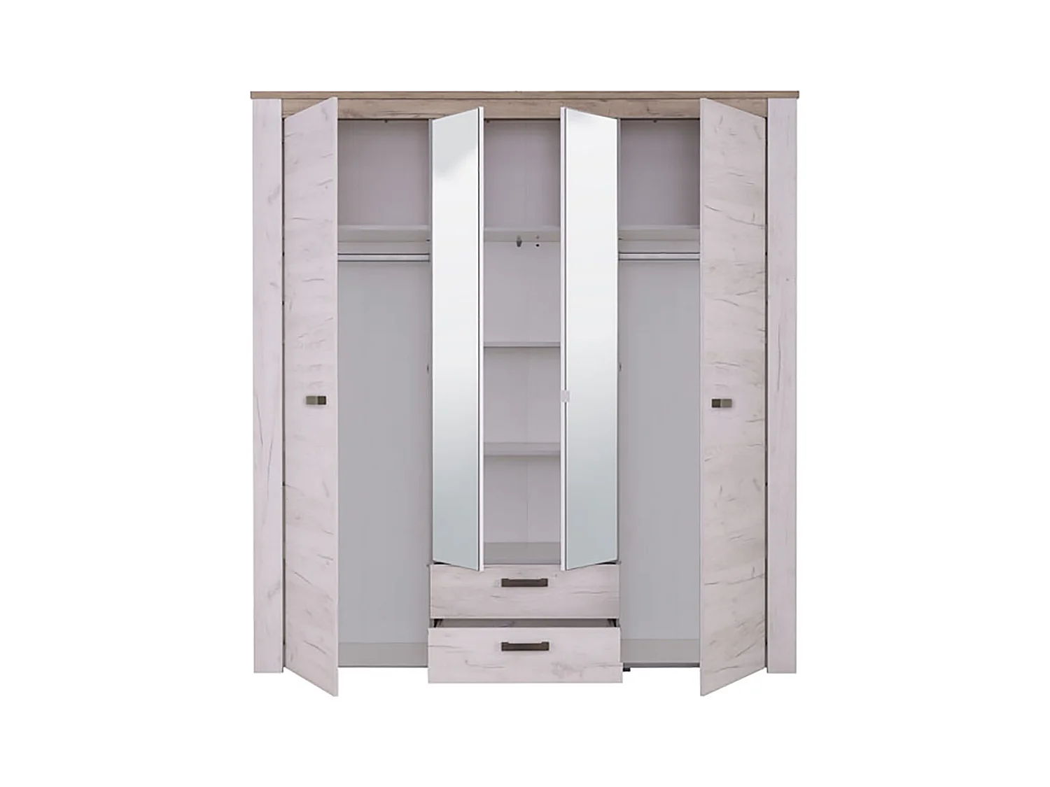 Ensemble chambre lit 160x200, 2 chevets et armoire couleur chêne blanc / chêne gris