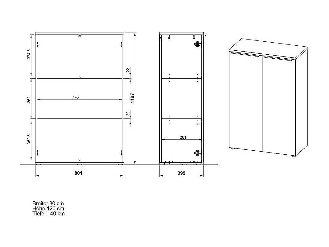 Büroschrank Schrank in Dunkelgrau mit Drehtüren