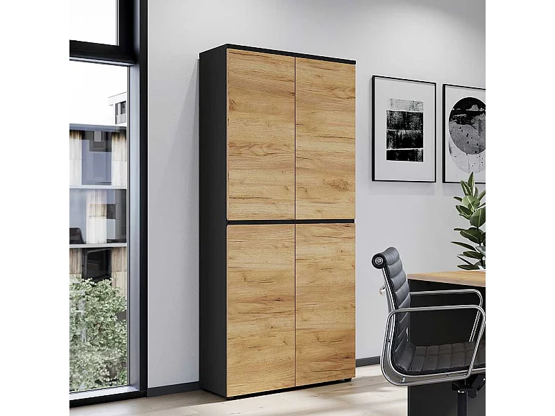 Home Office Schrank für Ordner Wildeichefarben & Anthrazit