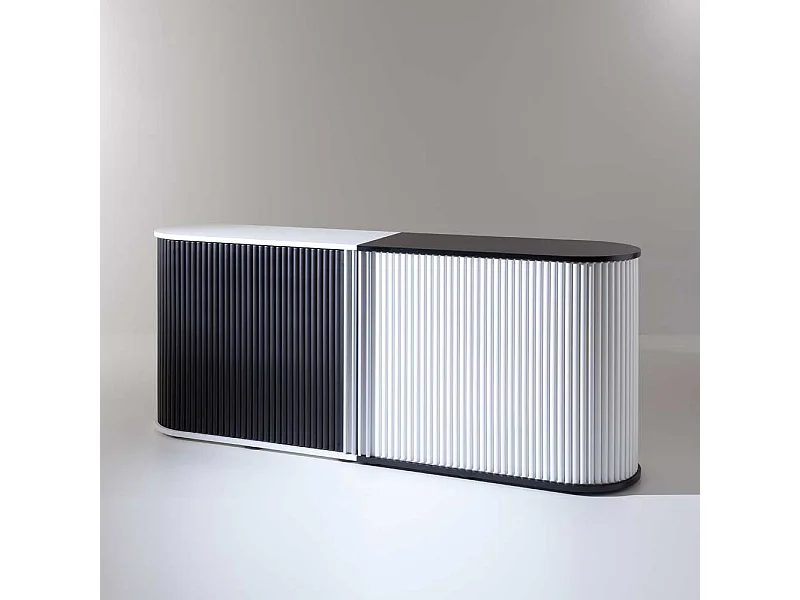 Büroschrank mit Rollo Schwarz und Weiß (zweiteilig)