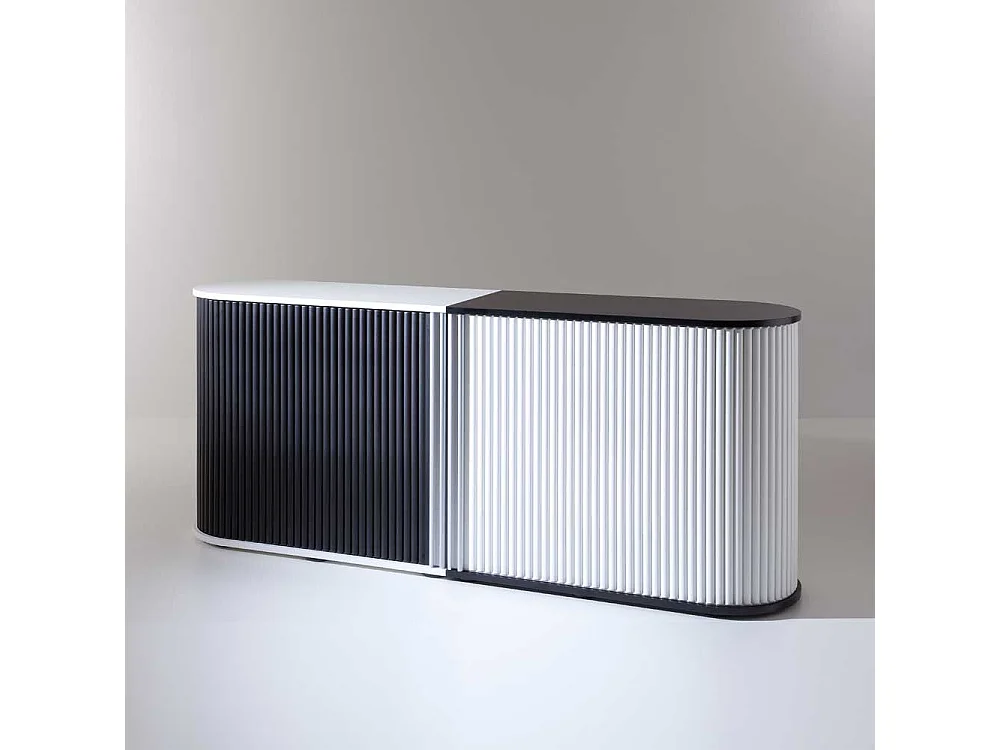 Büroschrank mit Rollo Schwarz und Weiß (zweiteilig)