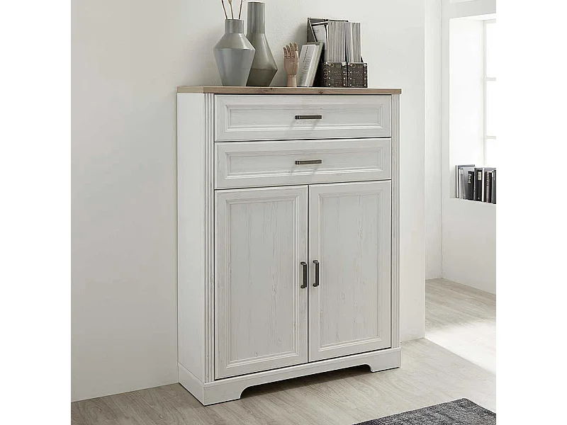 Büroschrank Landhaus Stil 127 cm hoch zwei Schubladen