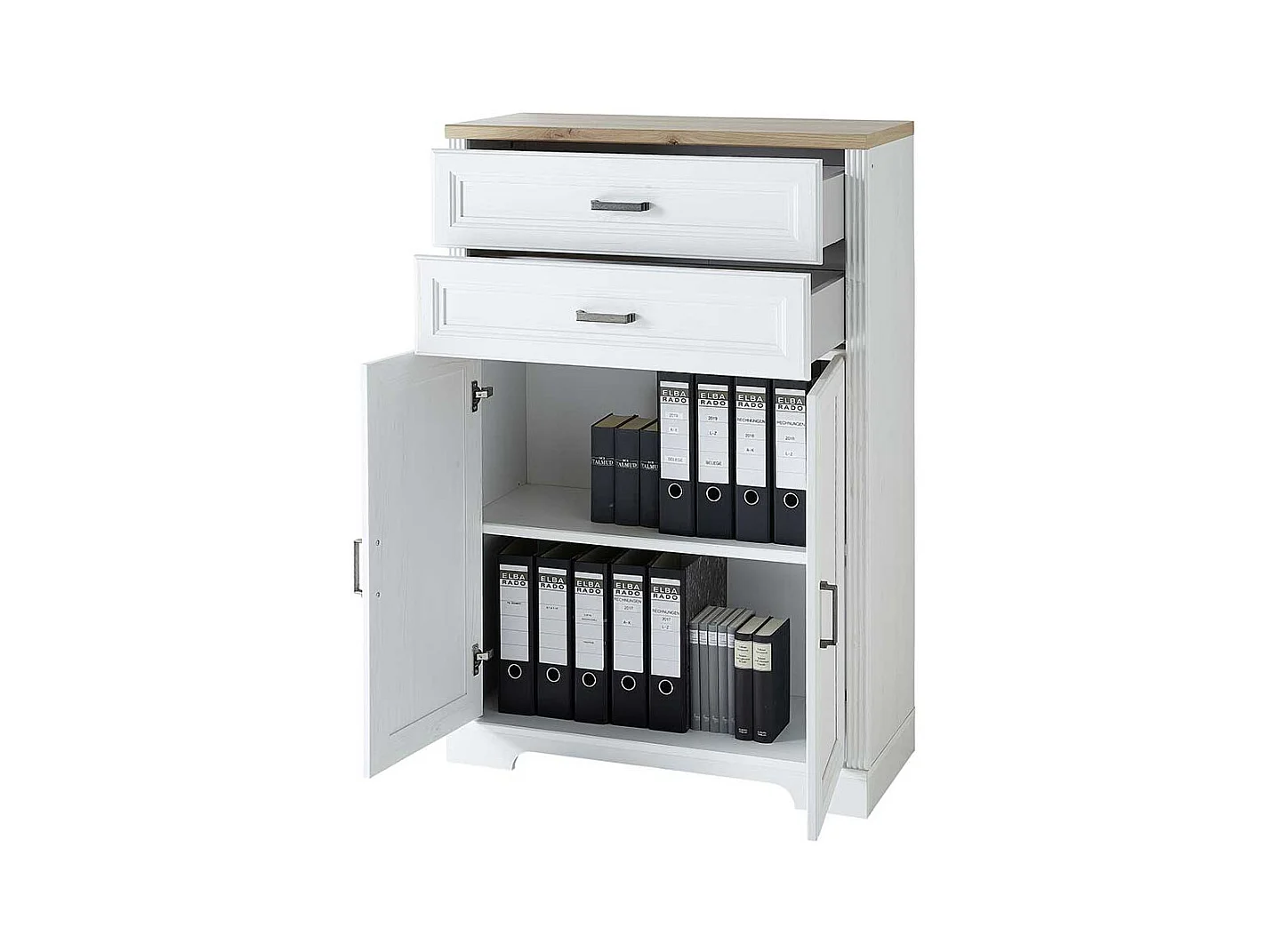 Büroschrank Landhaus Stil 127 cm hoch zwei Schubladen