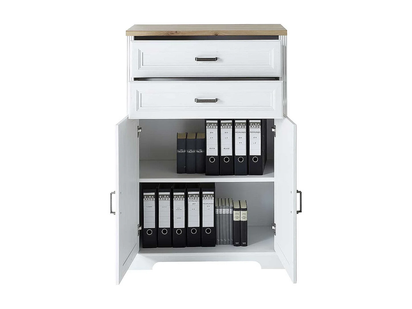 Büroschrank Landhaus Stil 127 cm hoch zwei Schubladen