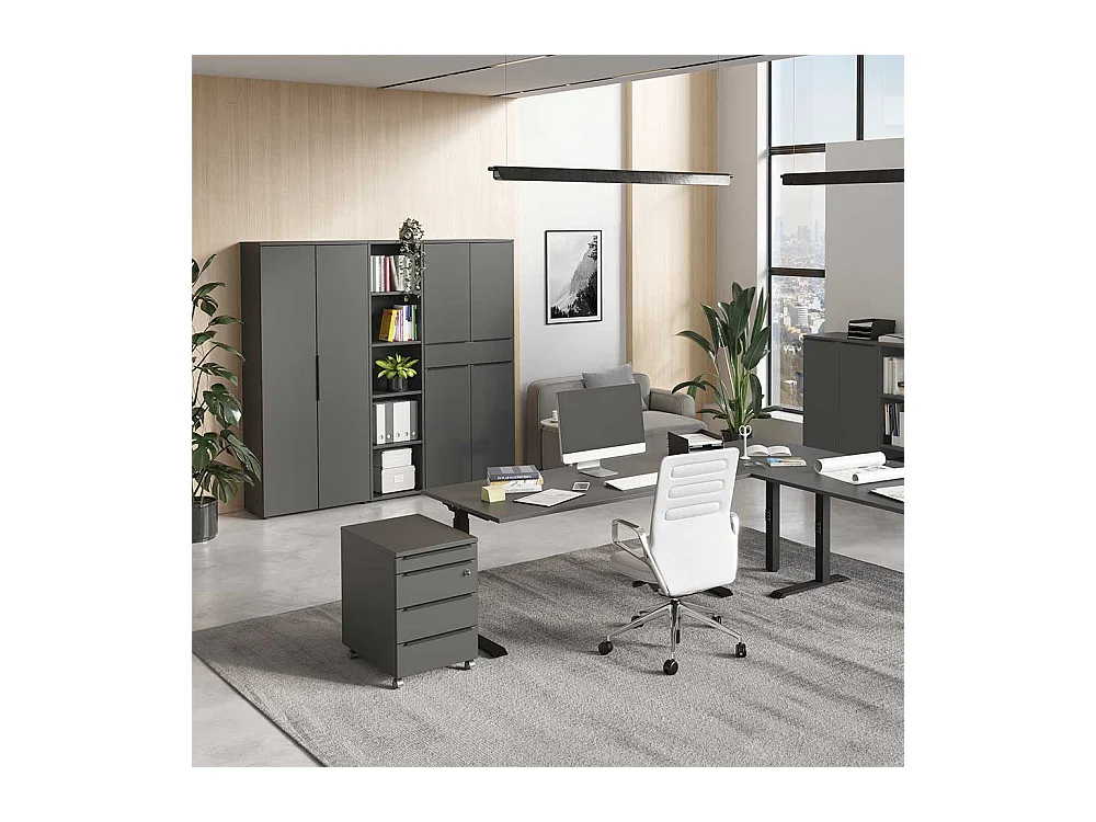 Büroschrank Officeschrank in Dunkelgrau 197 cm hoch