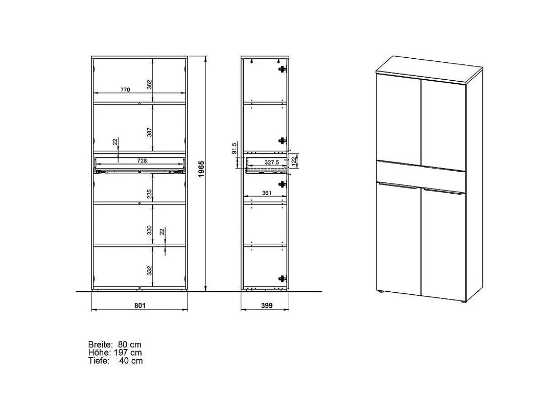 Büroschrank Officeschrank in Dunkelgrau 197 cm hoch