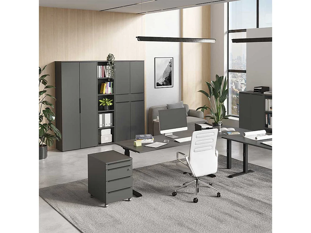 Büroschrank Officeschrank in Dunkelgrau 197 cm hoch