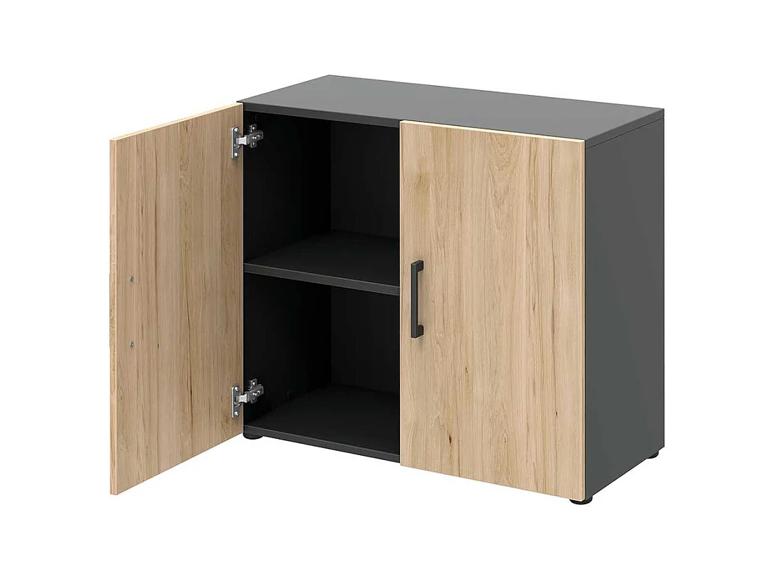 Kleiner Aktenordnerschrank 2 t�rig Hickory Holzoptik & Anthrazit